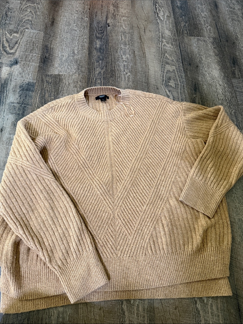 Womens Crewneck Textured Sweater in Beige